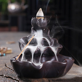 Buddha Gift Lotus Leaf Koi Fish Ceramic Backflow Smoke Fountain Peace Incense Burner Decoration
