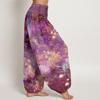 Buddha Gift Koi Fish Lotus Moon Stars Pattern Women's Elastic Waist Harem Pants