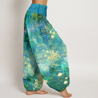 Buddha Gift Koi Fish Lotus Moon Stars Pattern Women's Elastic Waist Harem Pants