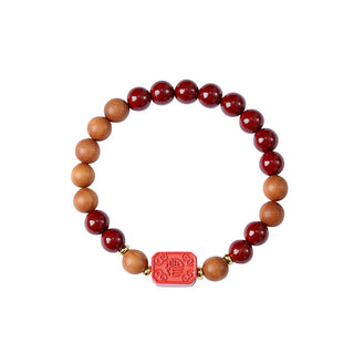 Buddha Gift Cinnabar Wood Beads Lotus Fu Character Blessing Bracelet