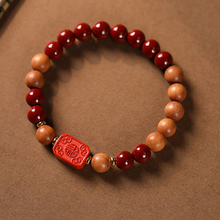 Buddha Gift Cinnabar Wood Beads Lotus Fu Character Blessing Bracelet