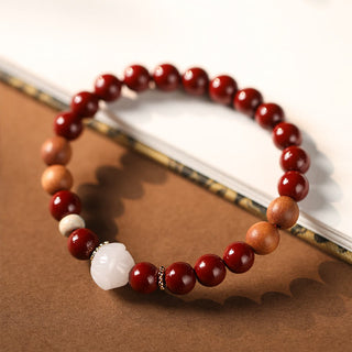 Buddha Gift Cinnabar Wood Beads Lotus Fu Character Blessing Bracelet