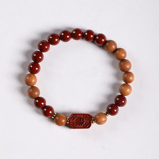 Buddha Gift Cinnabar Wood Beads Lotus Fu Character Blessing Bracelet