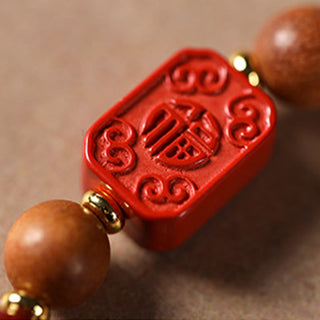 Buddha Gift Cinnabar Wood Beads Lotus Fu Character Blessing Bracelet