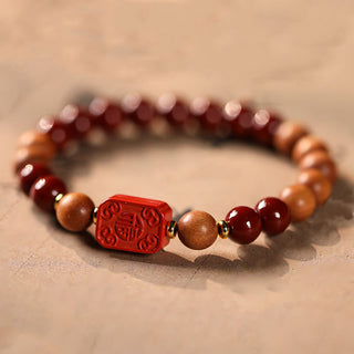 Buddha Gift Cinnabar Wood Beads Lotus Fu Character Blessing Bracelet