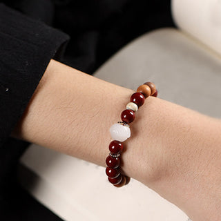 Buddha Gift Cinnabar Wood Beads Lotus Fu Character Blessing Bracelet