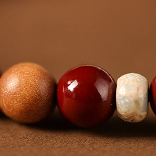 Buddha Gift Cinnabar Wood Beads Lotus Fu Character Blessing Bracelet