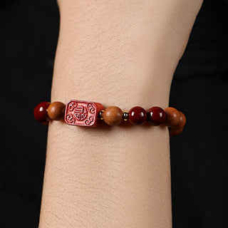 Buddha Gift Cinnabar Wood Beads Lotus Fu Character Blessing Bracelet