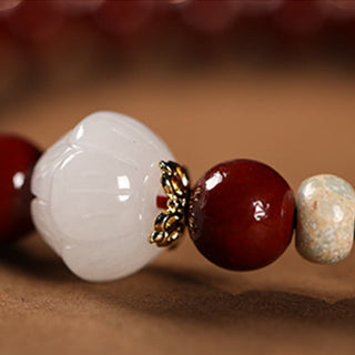 Buddha Gift Cinnabar Wood Beads Lotus Fu Character Blessing Bracelet