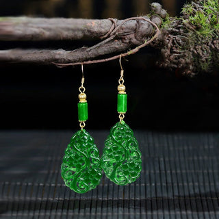 Buddha Gift Water Droplet Hollow Shape Jade Red Agate 925 Sterling Silver Luck Earrings
