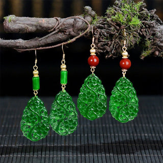 Buddha Gift Water Droplet Hollow Shape Jade Red Agate 925 Sterling Silver Luck Earrings