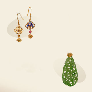 Buddha Gift Hollow Hetian Jade Enamel 925 Sterling Silver Prosperity Earrings