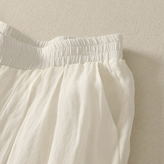 Buddha Gift 7-8 Length Elastic Waist Women's Wide Leg Cotton Linen Pants With Pockets