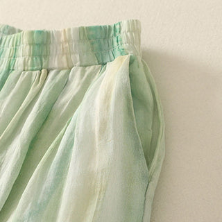 Buddha Gift 7-8 Length Elastic Waist Women's Wide Leg Cotton Linen Pants With Pockets