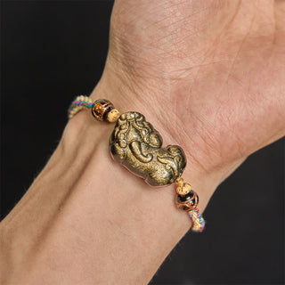 Buddha Gift Gold Sheen Obsidian PiXiu Wealth Rope Bracelet