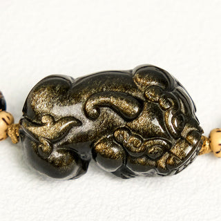 Buddha Gift Gold Sheen Obsidian PiXiu Wealth Rope Bracelet