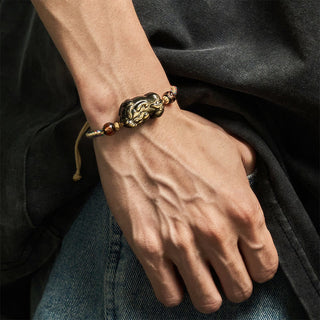 Buddha Gift Gold Sheen Obsidian PiXiu Wealth Rope Bracelet