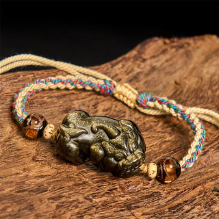 Buddha Gift Gold Sheen Obsidian PiXiu Wealth Rope Bracelet