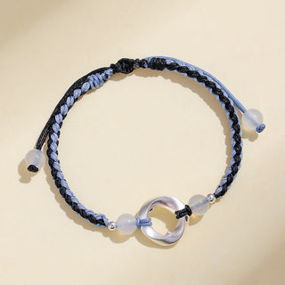 Buddha Gift 925 Sterling Silver Mobius White Agate Bead Braided String Protection Bracelet