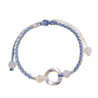 Buddha Gift 925 Sterling Silver Mobius White Agate Bead Braided String Protection Bracelet