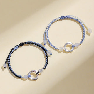 Buddha Gift 925 Sterling Silver Mobius White Agate Bead Braided String Protection Bracelet