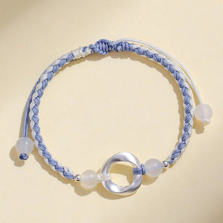 Buddha Gift 925 Sterling Silver Mobius White Agate Bead Braided String Protection Bracelet