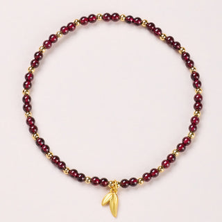 Buddha Gift Natural 4mm Garnet Copper Gold Plated Calm Anklet