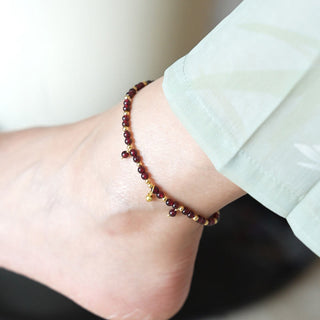 Buddha Gift Natural 4mm Garnet Copper Gold Plated Calm Anklet
