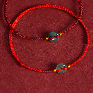 Buddha Gift Peace Buckle Copper Coins Jade Red String Connection Bracelet Anklet