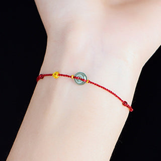 Buddha Gift Peace Buckle Copper Coins Jade Red String Connection Bracelet Anklet