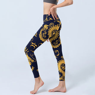 Buddha Gift Golden Dragons Vine Print Gym Leggings Women's Yoga Pants