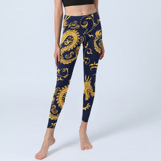 Buddha Gift Golden Dragons Vine Print Gym Leggings Women's Yoga Pants