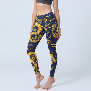 Buddha Gift Golden Dragons Vine Print Gym Leggings Women's Yoga Pants