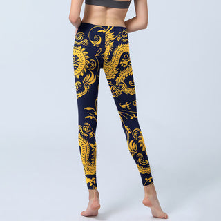 Buddha Gift Golden Dragons Vine Print Gym Leggings Women's Yoga Pants