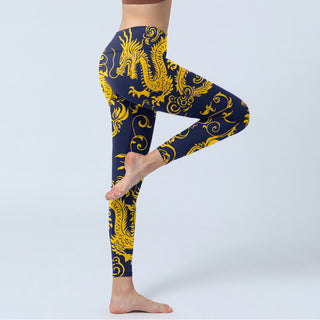 Buddha Gift Golden Dragons Vine Print Gym Leggings Women's Yoga Pants