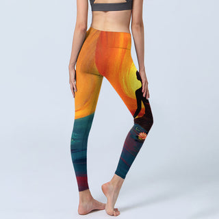 Buddha Gift Meditating Figure Lotus Flower Print Gym Leggings Women's Yoga Pants