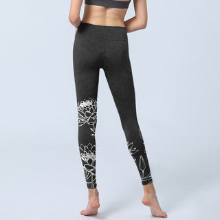 Buddha Gift White Sketch Lotus Flowers Leaves Print Gym Leggings Women's Yoga Pants