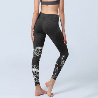 Buddha Gift White Sketch Lotus Flowers Leaves Print Gym Leggings Women's Yoga Pants