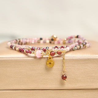 Buddha Gift 2.5 mm Irregular Beads Colored Tourmaline Coin Wisdom Bracelet