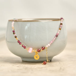 Buddha Gift 2.5 mm Irregular Beads Colored Tourmaline Coin Wisdom Bracelet