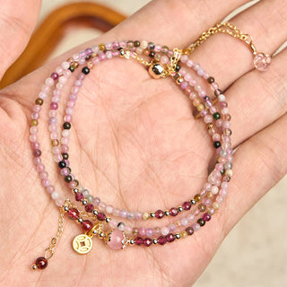 Buddha Gift 2.5 mm Irregular Beads Colored Tourmaline Coin Wisdom Bracelet