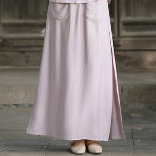 Buddha Gift 2Pcs Buttons Shirt Top Skirt With Pockets Meditation Cotton Clothing Women's Set