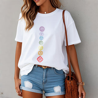 Buddha Gift Casual Colorful Circles Om Mani Padme Hum Pattern Tee T-Shirt