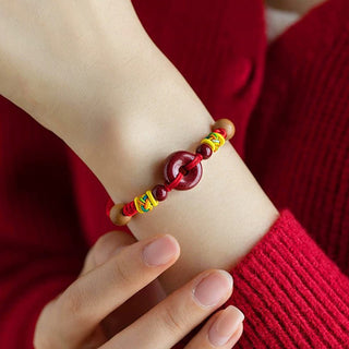 Buddha Gift Red String Peach Wood Peace Buckle Cinnabar Protection Adult Kid Bracelet