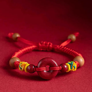 Buddha Gift Red String Peach Wood Peace Buckle Cinnabar Protection Adult Kid Bracelet