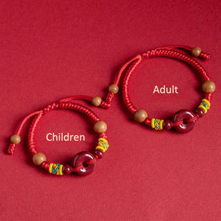 Buddha Gift Red String Peach Wood Peace Buckle Cinnabar Protection Adult Kid Bracelet