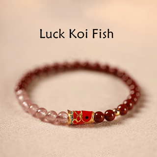 Buddha Gift Natural Cinnabar Pink Crystal Strawberry Quartz Lucky Koi Fish Blessing Bracelet