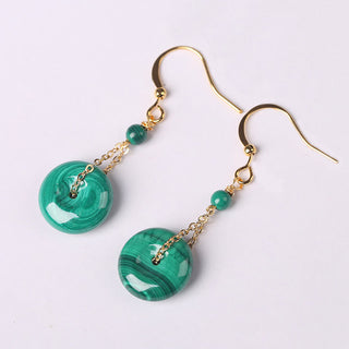 Buddha Gift Natural Malachite Peace Buckle Calmness  Earrings