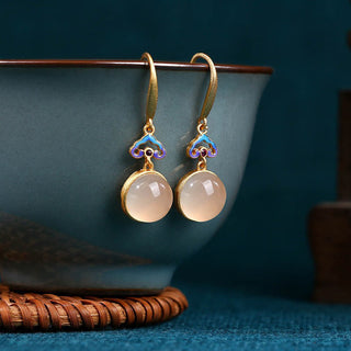 Buddha Gift 925 Sterling Silver Posts Natural Chalcedony Gold-plated Harmony Earrings