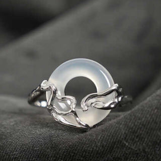 Buddha Gift 925 Sterling Silver Peace Buckle Chalcedony Harmony Ring
